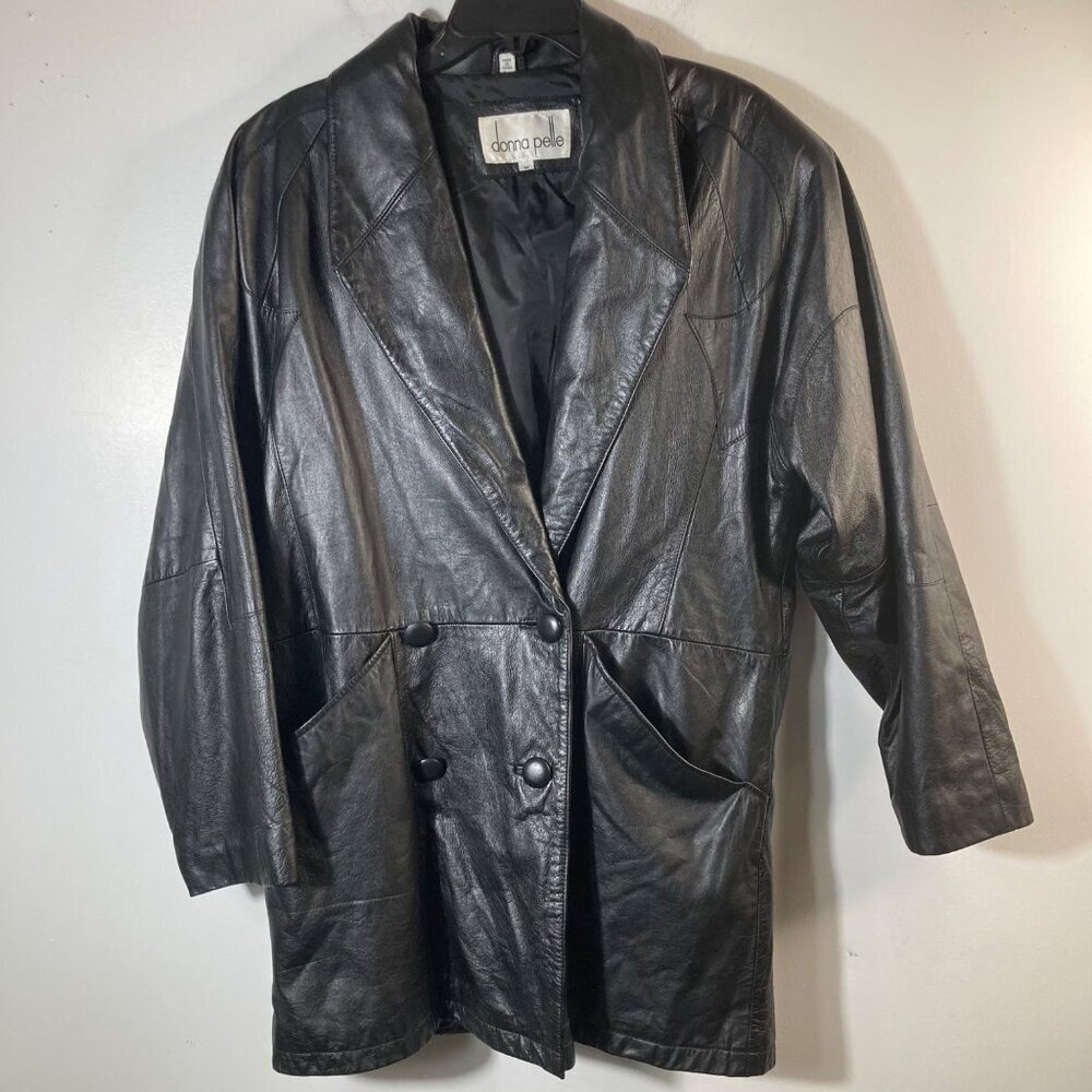Womens Vintage Y2K Donna‎ Pelle Leather Coat Lined Black M Leather Nylon